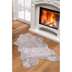 Kaymaz Taban Yıkanabilir Peluş Kaplan Post Halı (Gri)