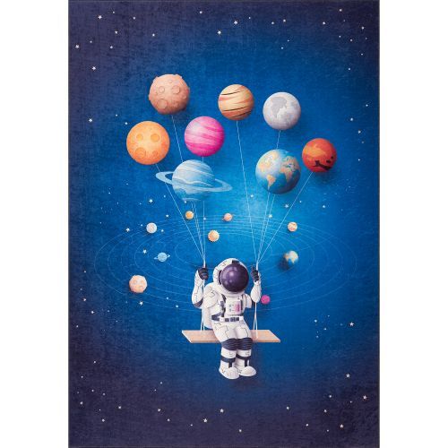 Kaymaz Taban Yıkanabilir Astronot Desenli Cocuk Halısi